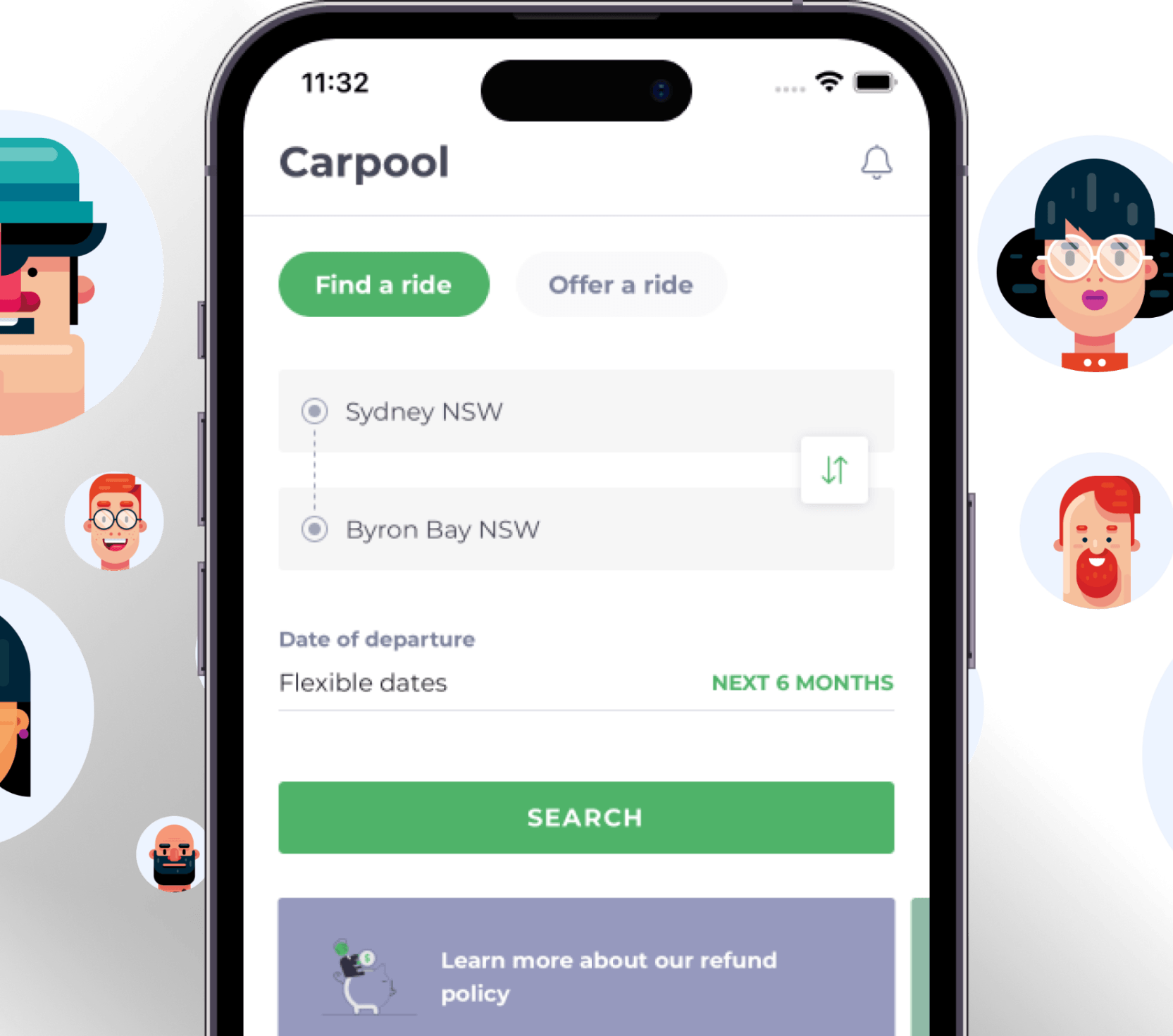Members of the Moovl community with a phone showing the Moovl app