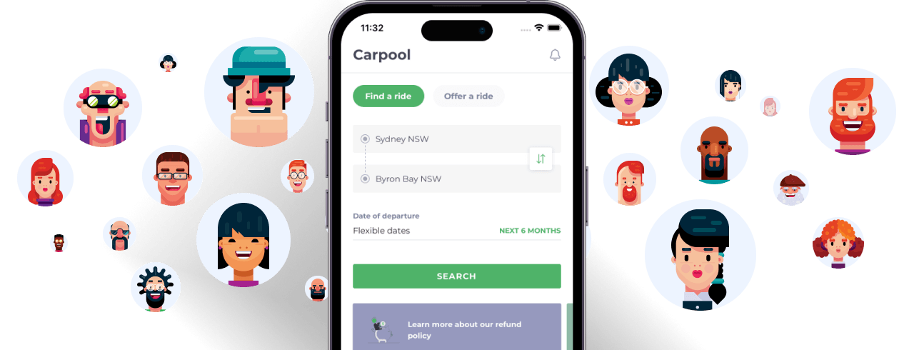 Members of the Moovl community with a phone showing the Moovl app