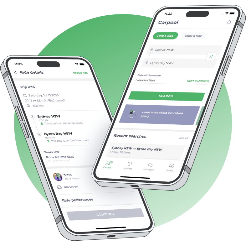 Image of phones with the Moovl app.
